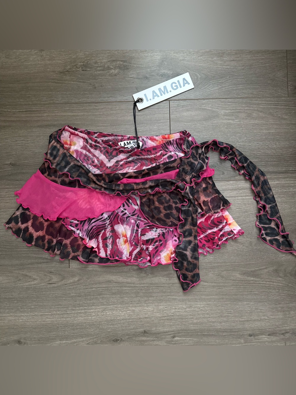 I.AM.GIA Hot Pink Leopard & Floral Tie-Front Mini Skirt